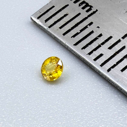 Round rich golden yellow sapphire from Bangkaja, Thailand with warm tone and strong natural brilliance.