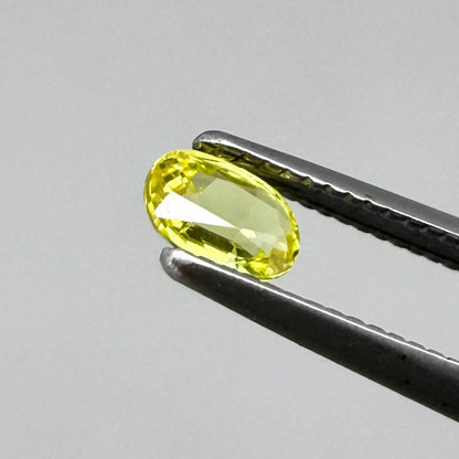Oval light lemon yellow sapphire from Bangkaja, Thailand with fresh bright color and natural brilliance.