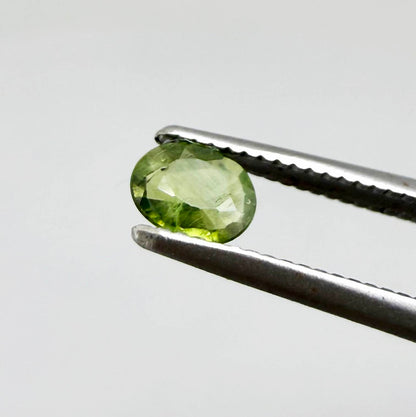 Oval green sapphire from Thailand, 0.29ct, unheated, with fresh olive-green color, eye-clean clarity and a transparent appearance.
