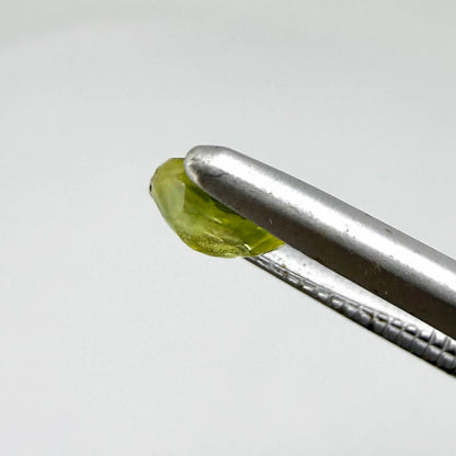Oval greenish yellow sapphire from Thailand, 0.35ct, unheated, with bright yellow-dominant color and green undertones, visible natural inclusions and a transparent to slightly silky appearance.