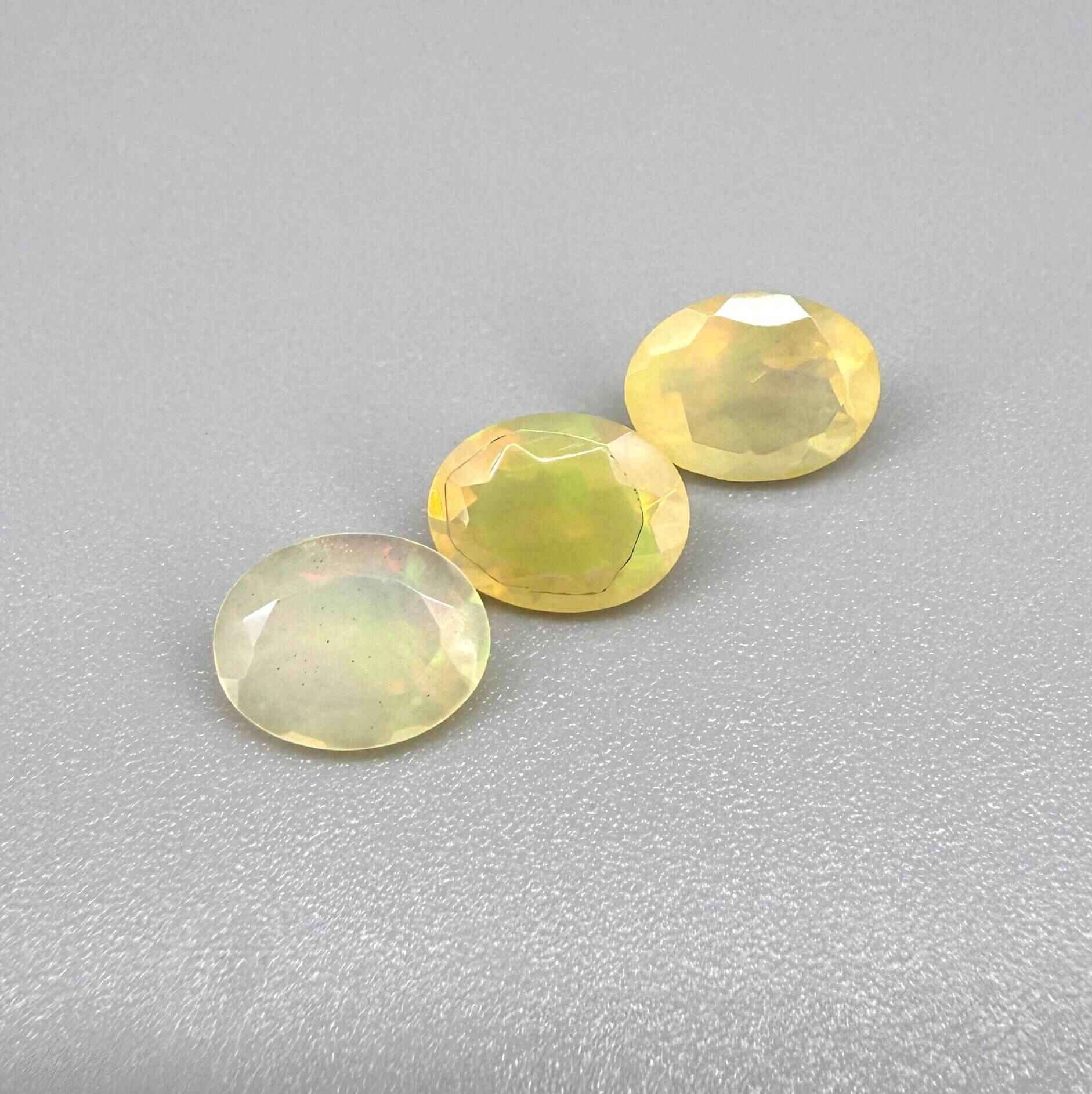 Natural Milky Yellow play-of-color Opal gemstone set, oval cut