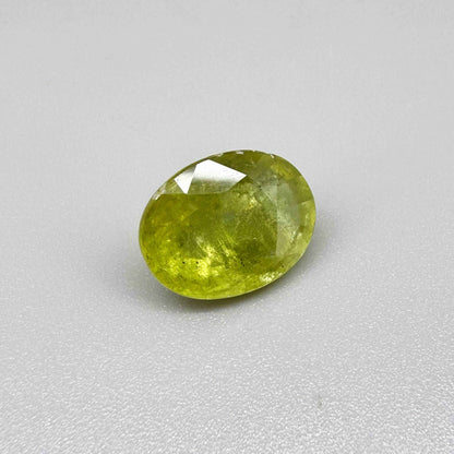 Natural Green Yellow Sphene gemstone, oval cut