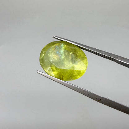 Natural Green Yellow Sphene gemstone, oval cut