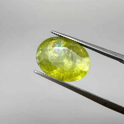 Natural Green Yellow Sphene gemstone, oval cut