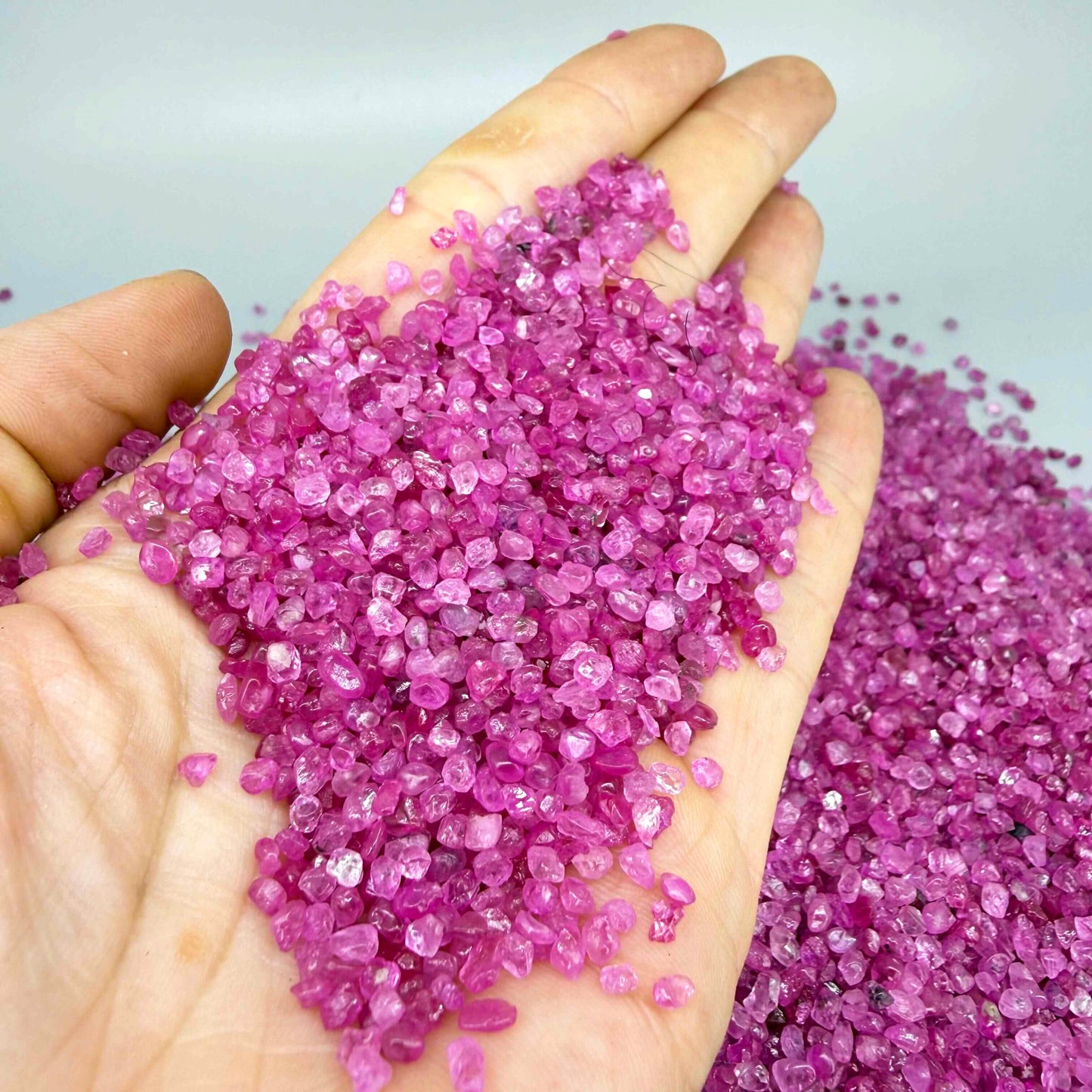 Natural pink ruby rough stones sold as a lot, untreated vivid pink corundum in raw form
