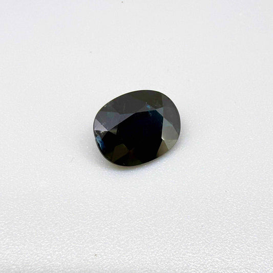 Natural heated dark blue Laos sapphire weighing 3.65 ct, oval cut with eye-clean clarity and a rich deep blue colour.