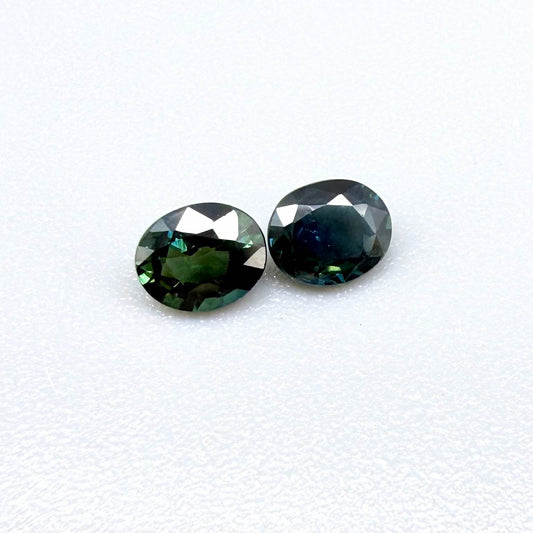 0.92 ct natural heated teal Laos sapphire matching pair with oval faceted cut for custom earrings