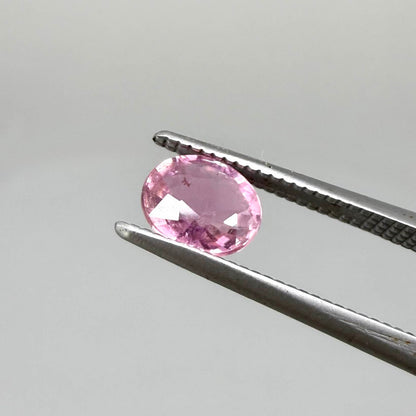 Natural untreated pink tourmaline, 0.61 ct oval cut from Nigeria with soft pink colour, lively brilliance and slight natural inclusions.