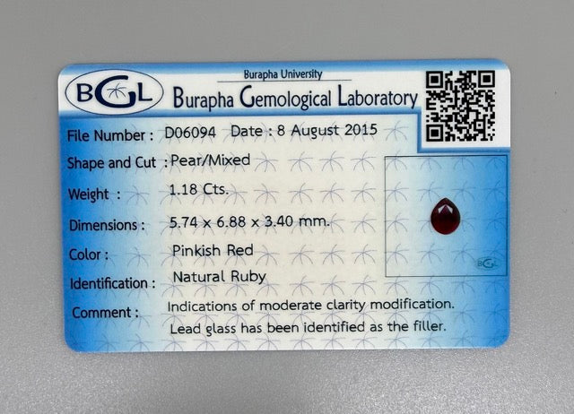 Order Pinkish-Red Ruby Pear 1.18ct | Siam Gems Club