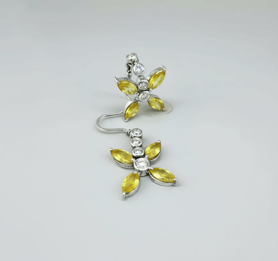 White Gold plated Silver Earrings with Sapphires & Cubic Zirconia