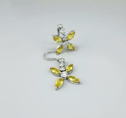 White Gold plated Silver Earrings with Sapphires & Cubic Zirconia