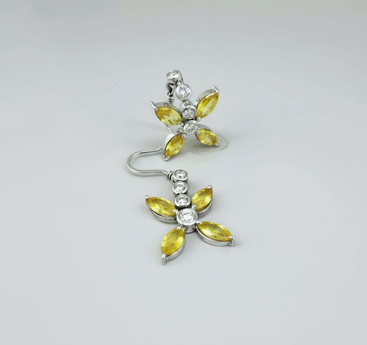 White Gold plated Silver Earrings with Sapphires & Cubic Zirconia