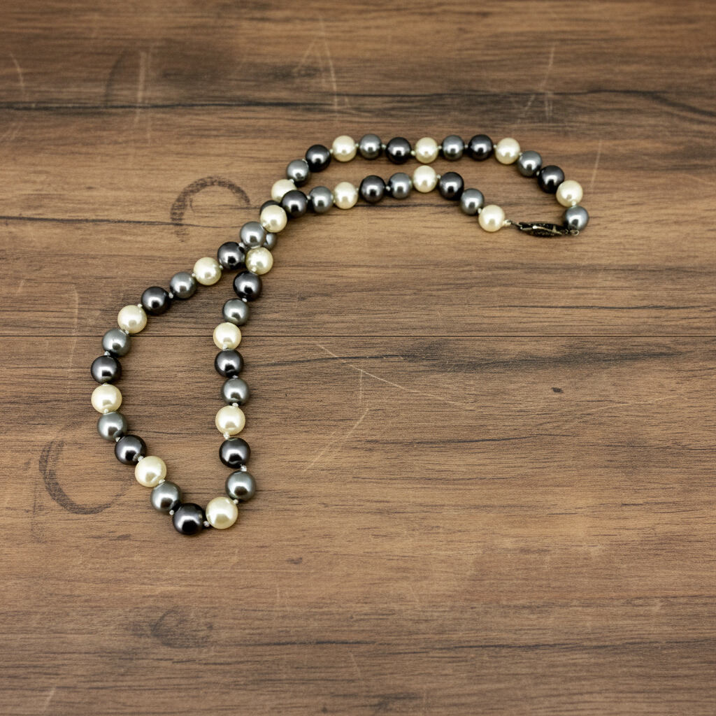 Imitation pearl necklace, 45 cm / 17.7 in long, featuring polished white pearls with a soft natural sheen.