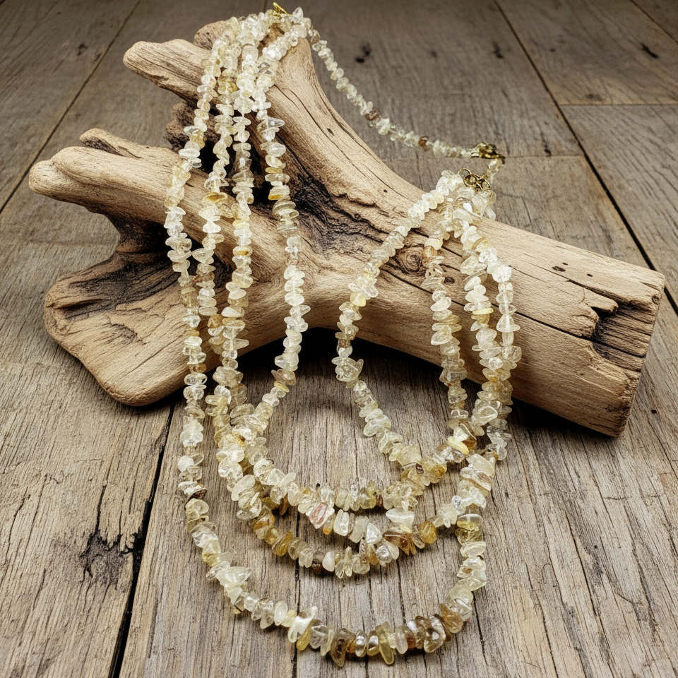 Multi-strand golden rutilated quartz chip necklace, 60 cm / 23.6 in.