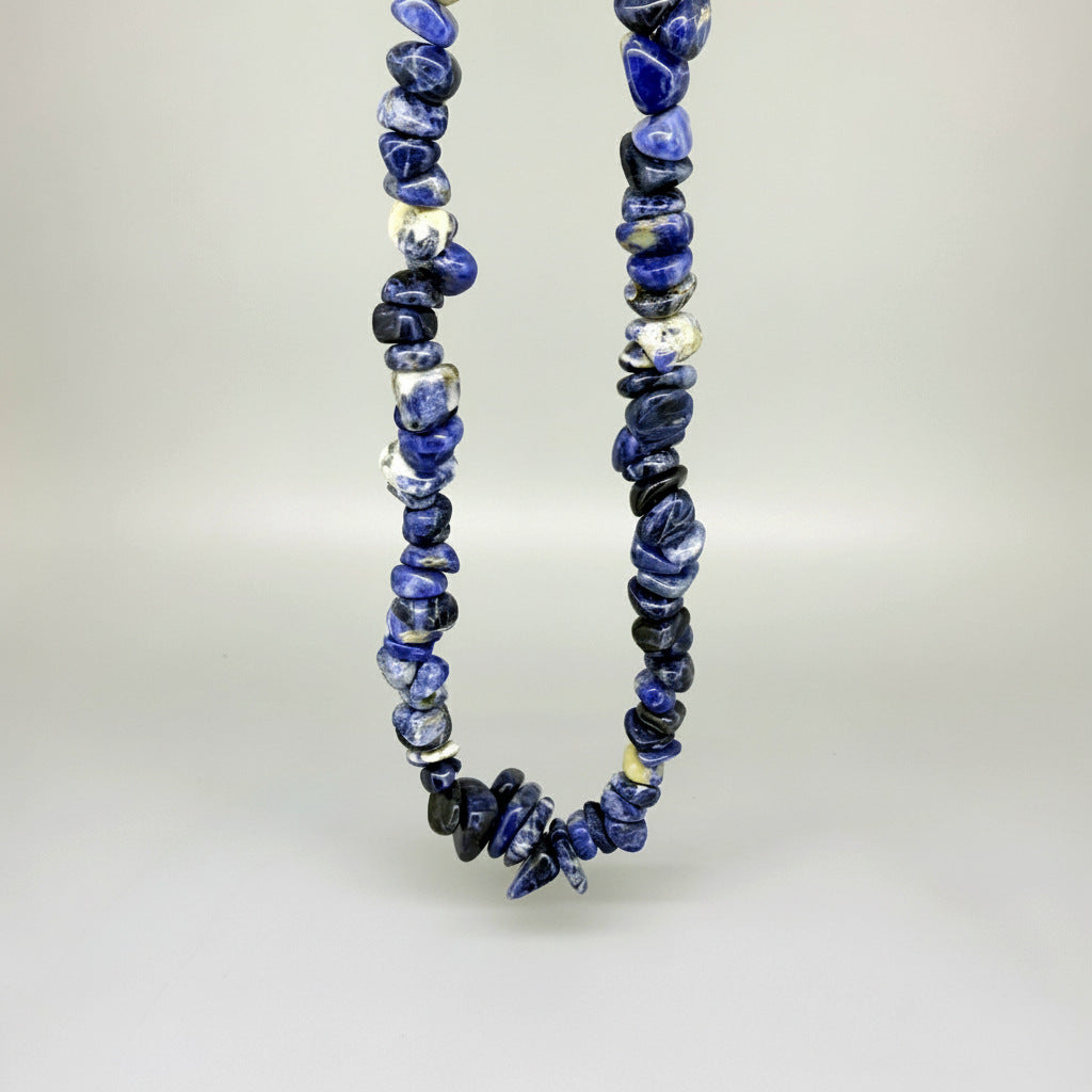 Sodalite necklace made from natural blue chip stones, 45 cm, handcrafted with an organic design; matching bracelet available separately.