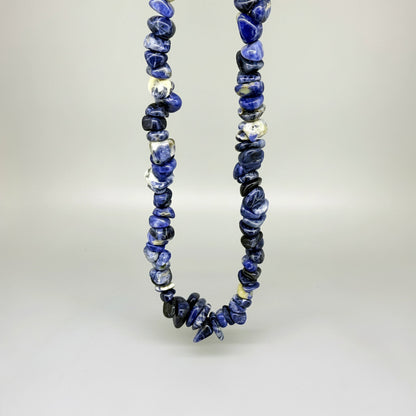 Sodalite necklace made from natural blue chip stones, 45 cm, handcrafted with an organic design; matching bracelet available separately.