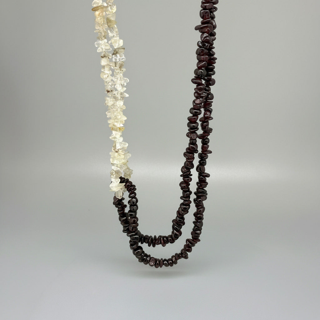 Garnet and rutilated quartz necklace in red and golden-cream tones, 44 cm / 17.3 in.