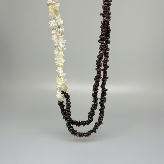 Garnet and rutilated quartz necklace in red and golden-cream tones, 44 cm / 17.3 in.