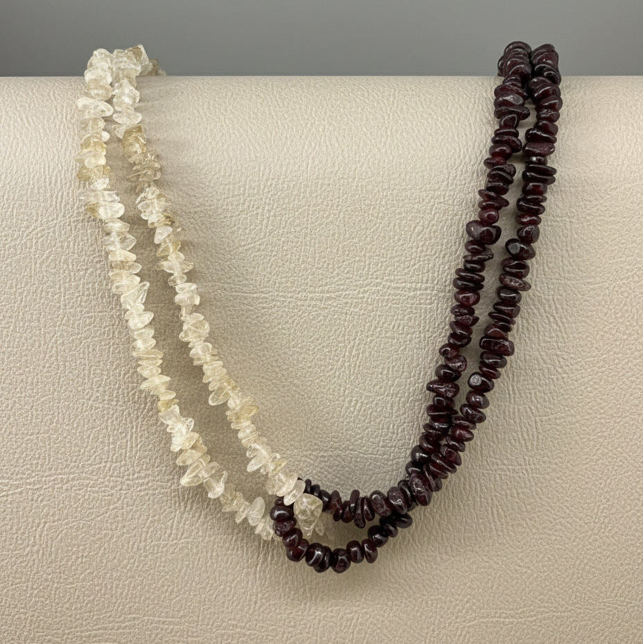 Garnet and rutilated quartz necklace in red and golden-cream tones, 44 cm / 17.3 in.