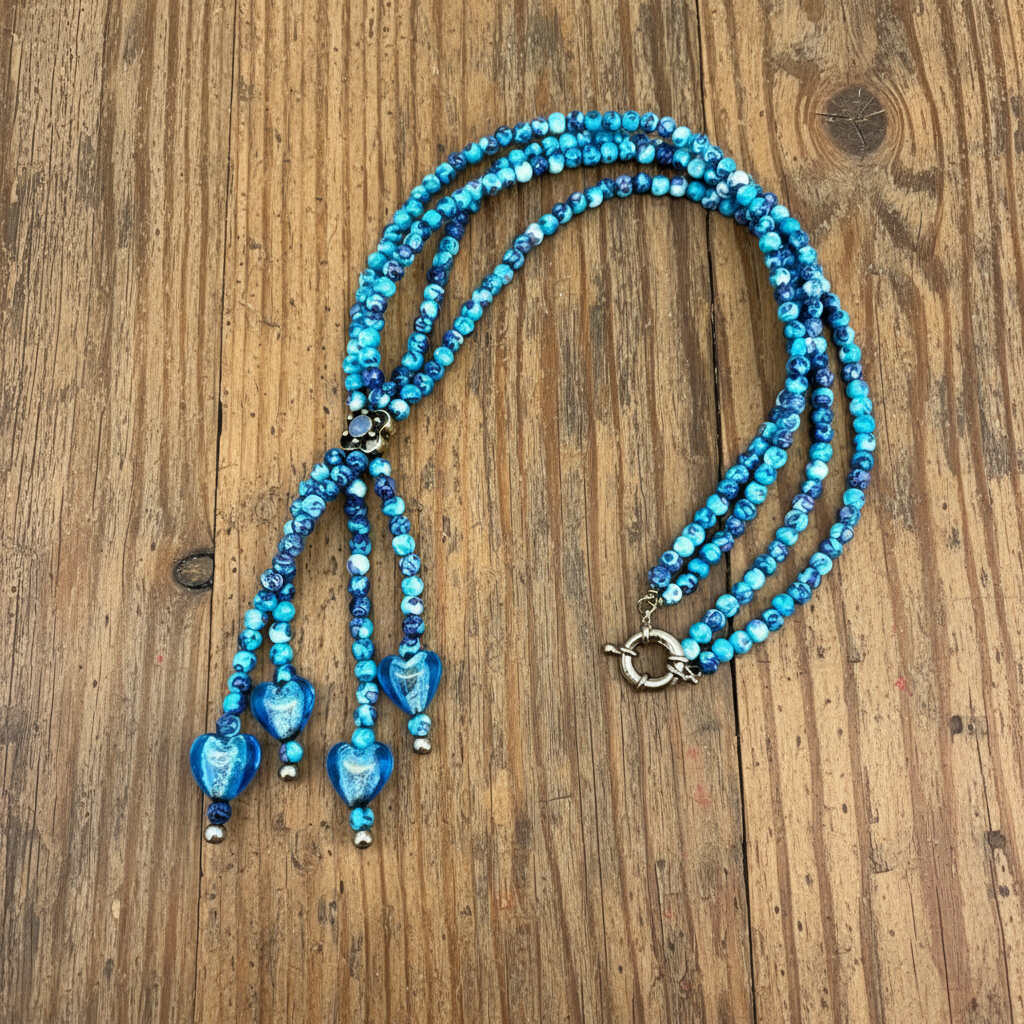 Turquoise jasper necklace with cascading drops, 50 cm / 19.7 in.