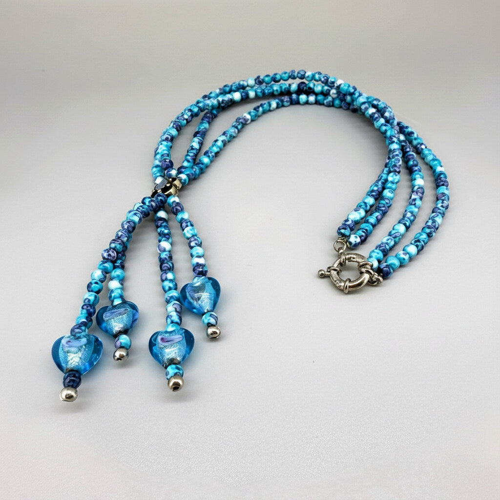 Turquoise jasper necklace with cascading drops, 50 cm / 19.7 in.