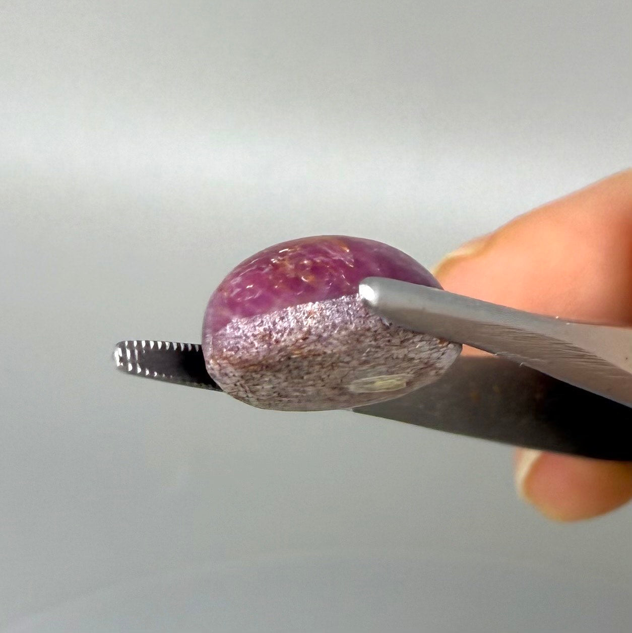 11.2 ct natural wine-red Star Ruby cabochon with soft star effect and polished dome.