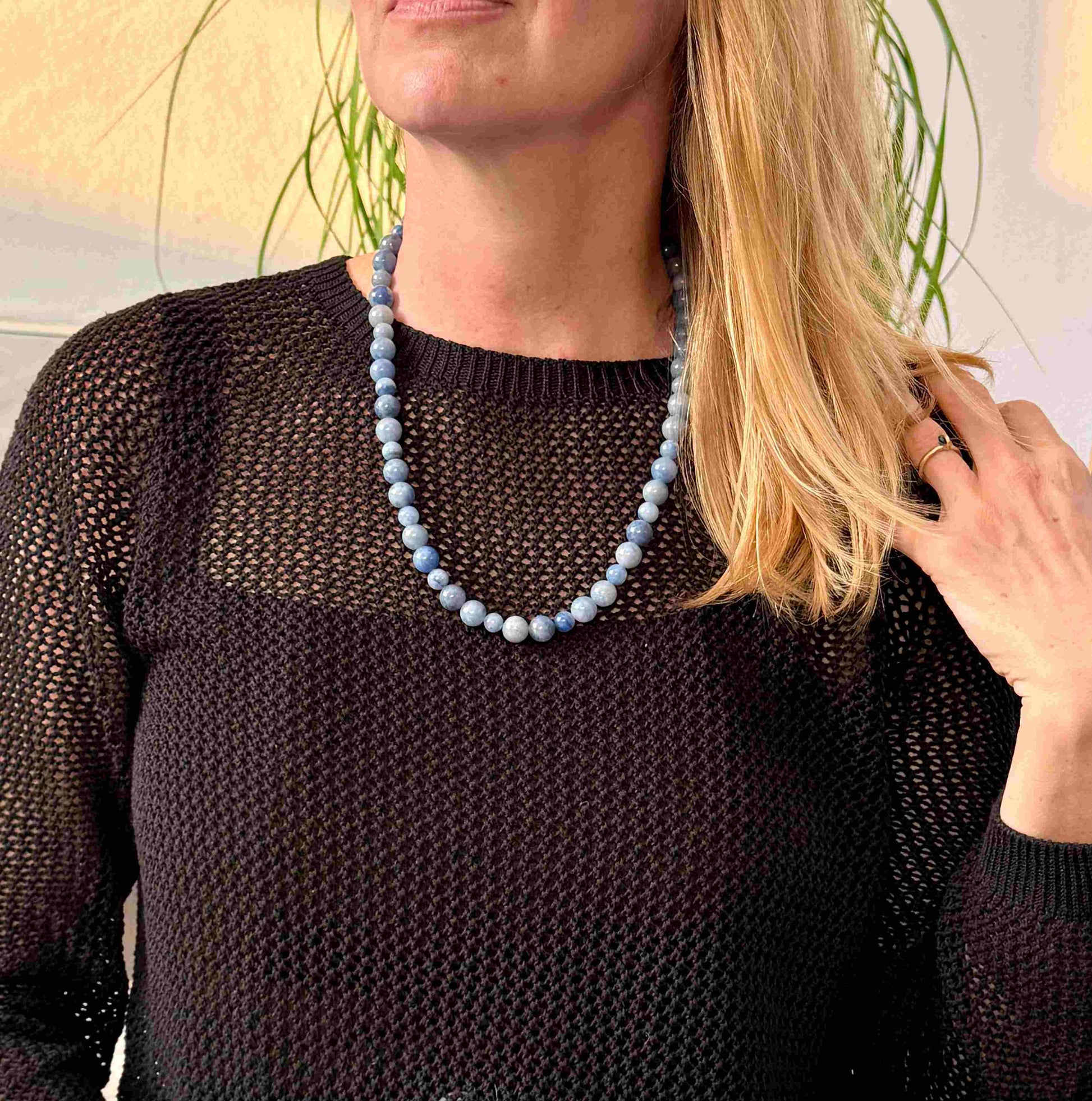Blue aventurine beaded necklace, 56 cm, handcrafted with smooth round gemstones.