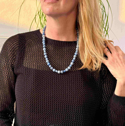 Blue aventurine beaded necklace, 56 cm, handcrafted with smooth round gemstones.