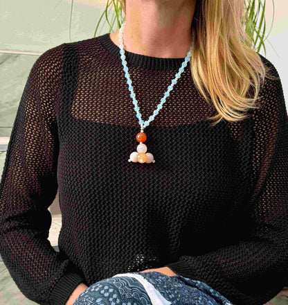 Opal and agate necklace with warm-toned pendant, 54 cm