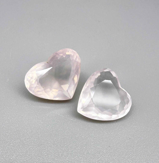 Loose Pale Pink Rose Quartz gemstone set, heart shape