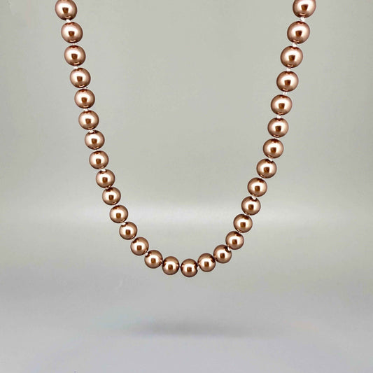 Rose-gold imitation pearl necklace, 45 cm / 17.7 in, featuring round polished beads with a refined luster.