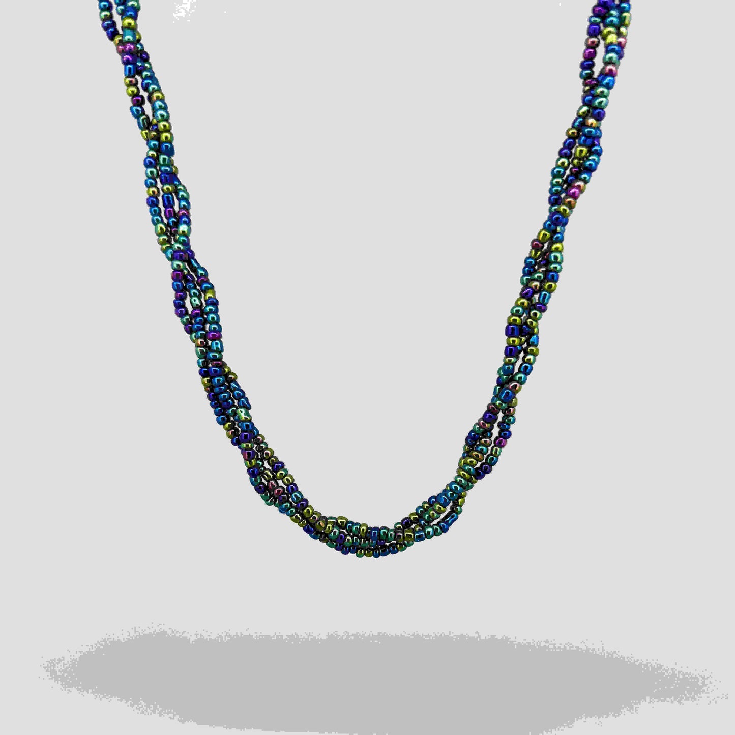 Multicolor glass beaded necklace, 44 cm, hand-strung with softly shimmering round beads.