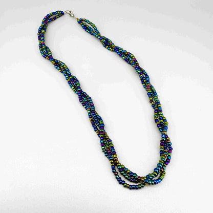 Multicolor glass beaded necklace, 44 cm, hand-strung with softly shimmering round beads.