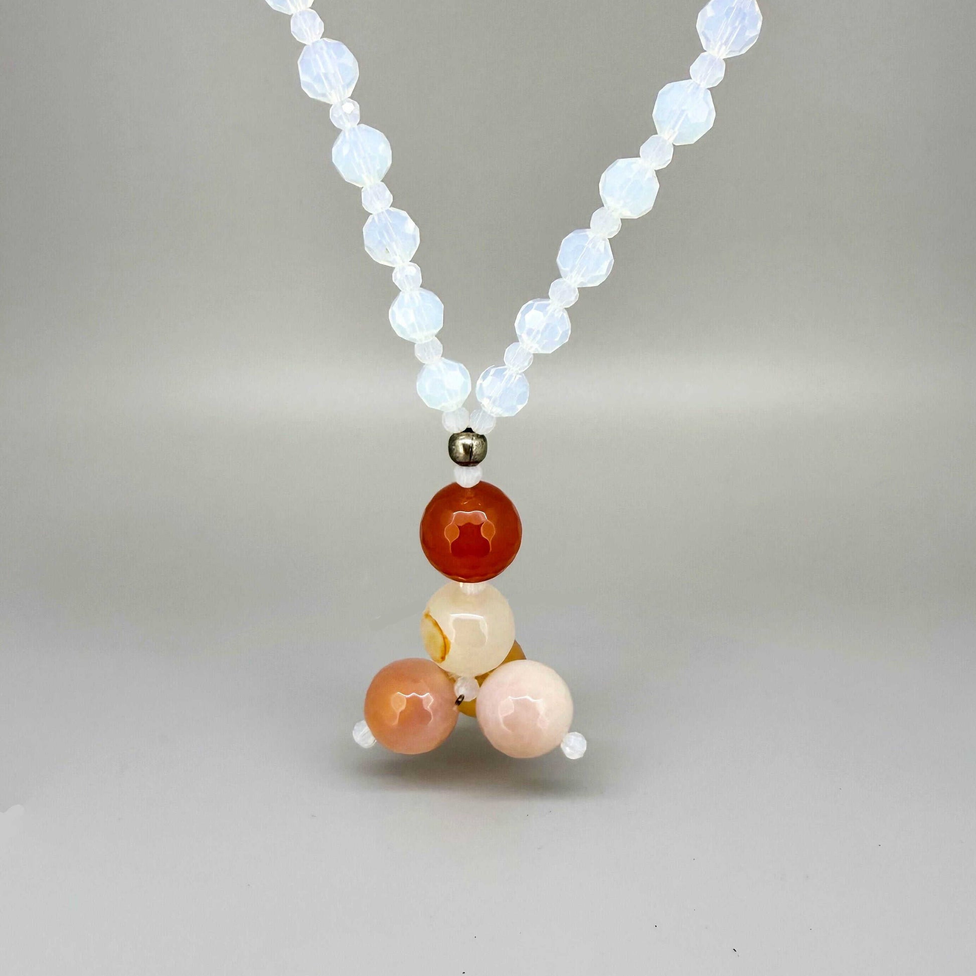Opal and agate necklace with warm-toned pendant, 54 cm