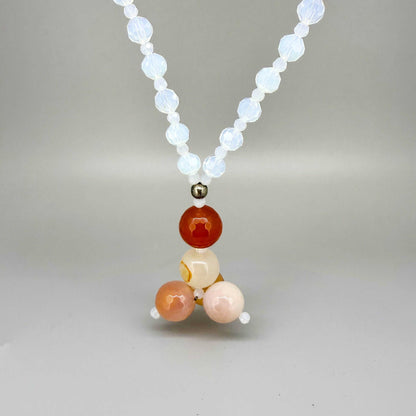 Opal and agate necklace with warm-toned pendant, 54 cm