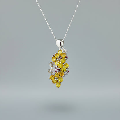 White Gold plated Silver Pendant with Fancy Sapphires