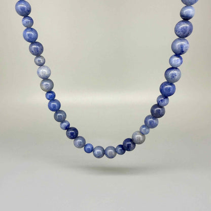 Blue aventurine beaded necklace, 56 cm, handcrafted with smooth round gemstones.