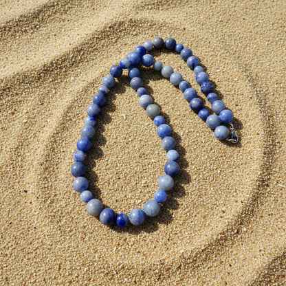 Blue aventurine beaded necklace, 56 cm, handcrafted with smooth round gemstones.