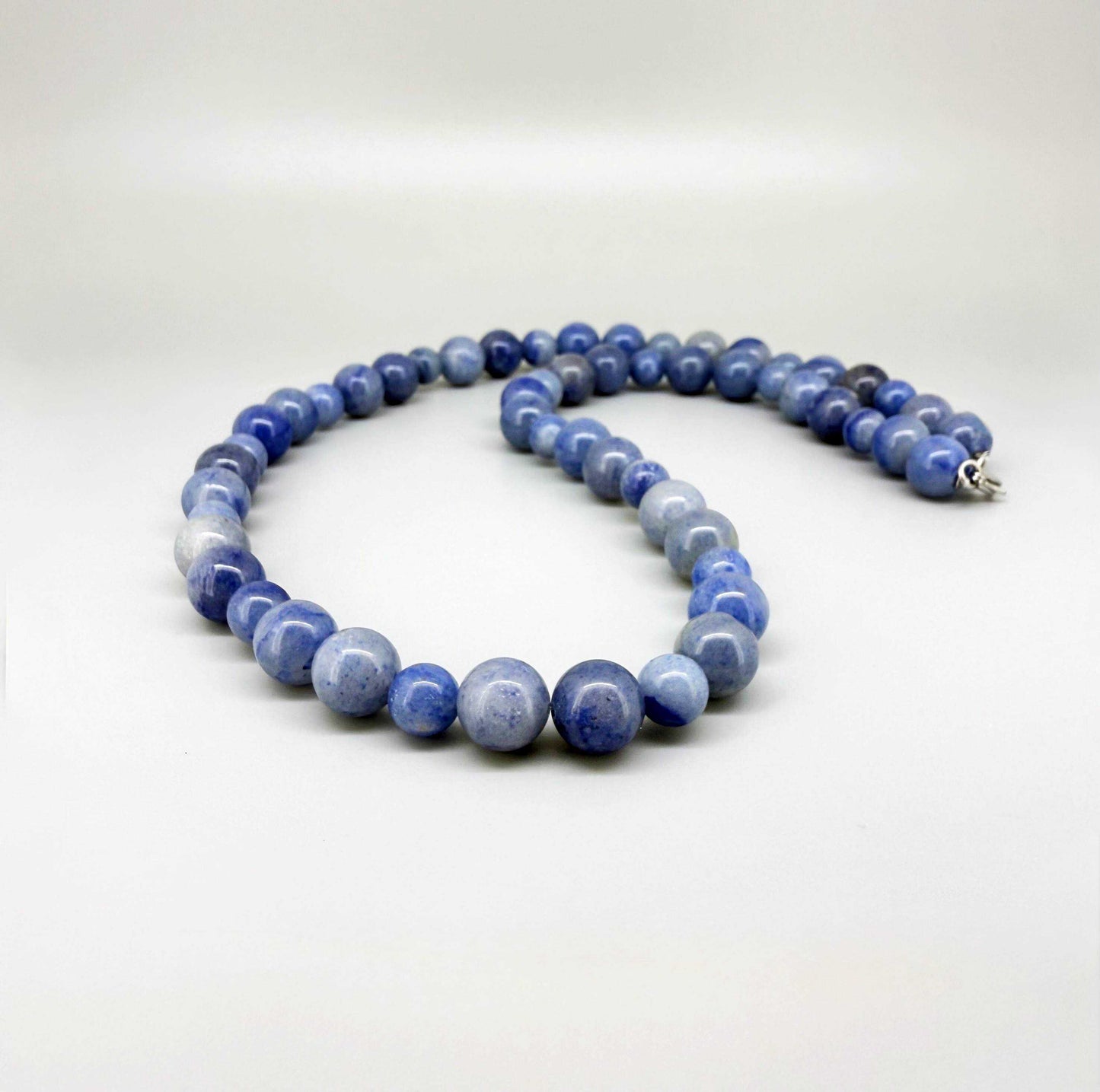 Blue aventurine beaded necklace, 56 cm, handcrafted with smooth round gemstones.