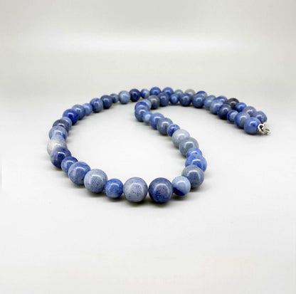 Blue aventurine beaded necklace, 56 cm, handcrafted with smooth round gemstones.