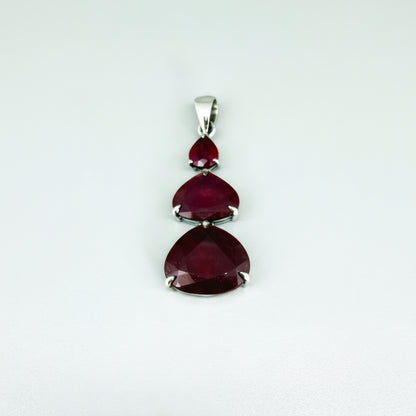 White Gold plated Silver Pendant with 3 large Rubies