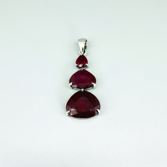 White Gold plated Silver Pendant with 3 large Rubies