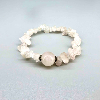 Rose quartz and agate jewelry set, necklace with large pink agate pendant (52 cm / 20.5 in) and matching bracelet (18 cm / 7.1 in).