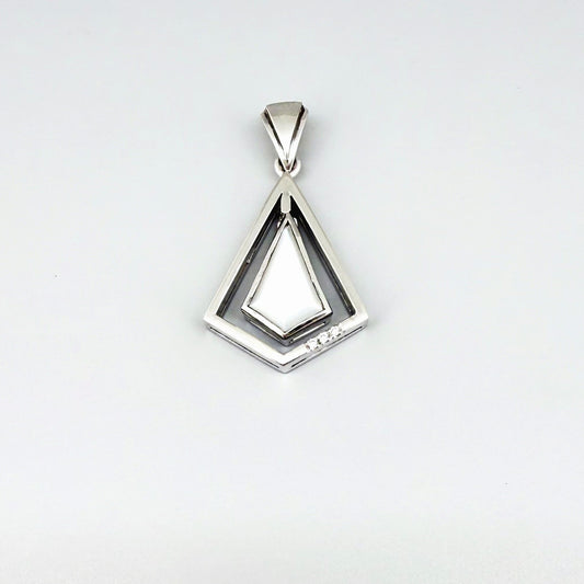 Handcrafted white gold-plated silver pendant with 4.04 ct moonstone and cubic zirconia accents in a geometric design.
