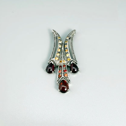 White Gold plated Silver Pendant with Garnets & Fancy Sapphires
