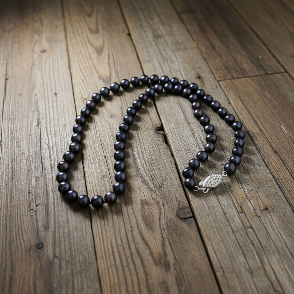 Cultured pearl necklace in deep grey, 48 cm