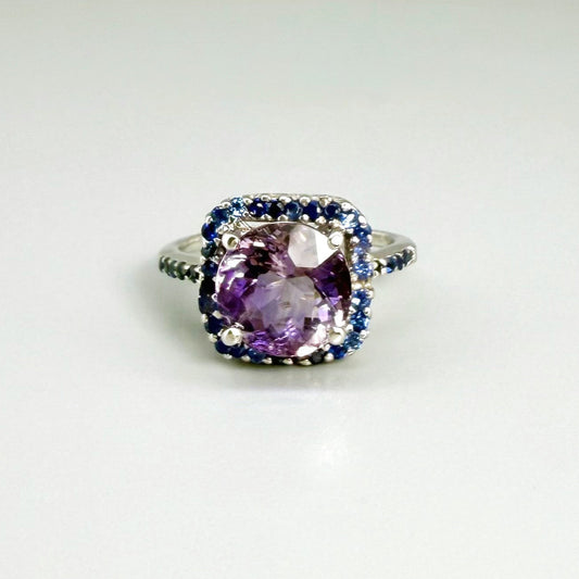 Ring Amethyst Sapphire silver white gold plated