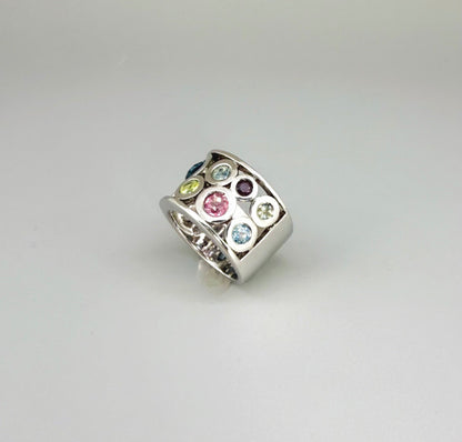 White Gold plated Silver Ring with Sapphires