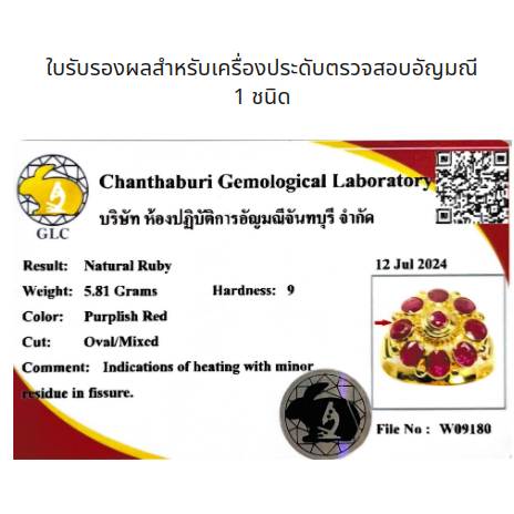 Chanthaburi Gemological Laboratory certificate for gemstones in jewelry pieces
