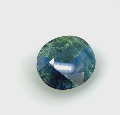Huge Multi-Color (Blue Hues, Green-Greyish) Sapphire Oval Silky Sheen 34.73 Ct